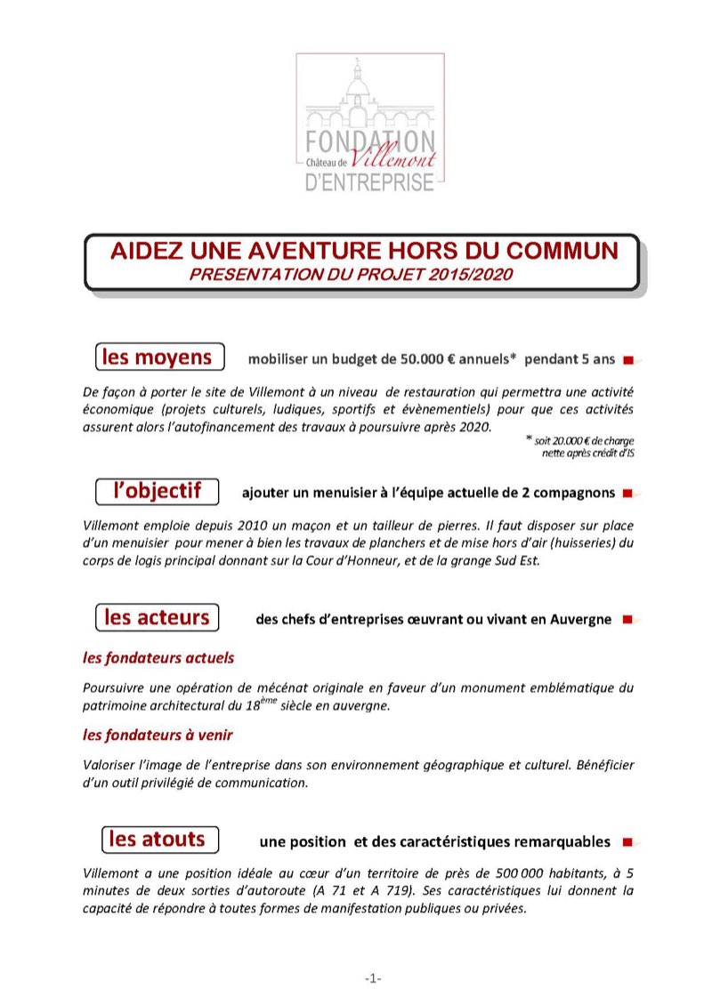 Fiche de présentation de la fondation d'entreprise (page 1)
